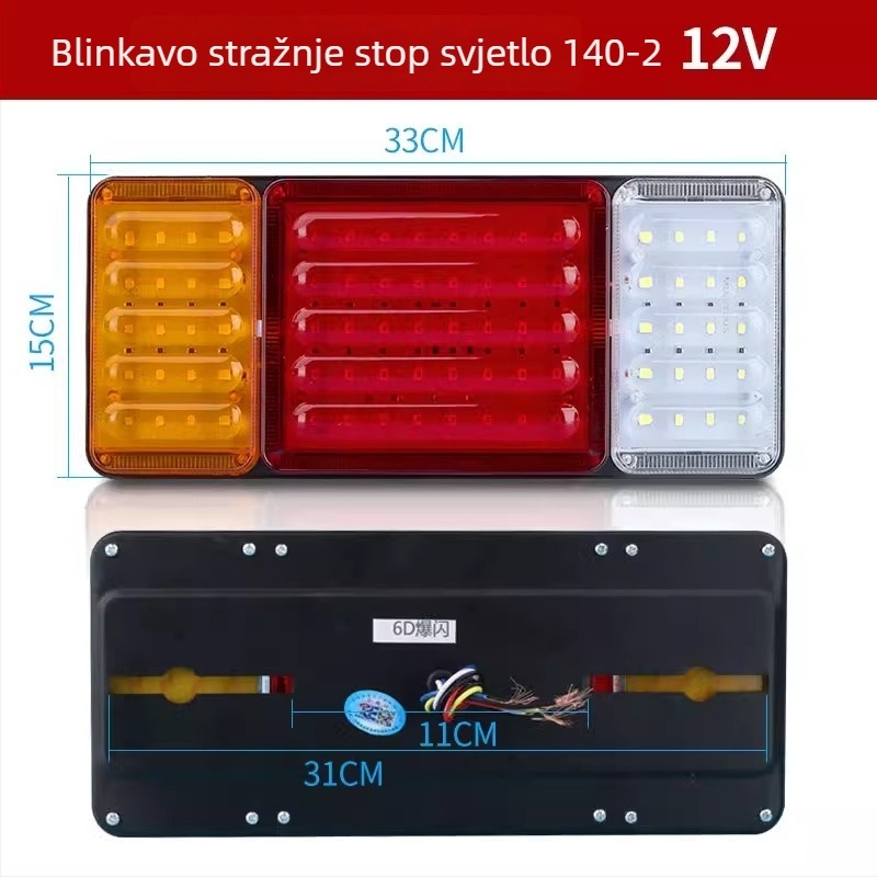 LED stražnja svjetla 140-2 za teški kamion, prikolicu i poljoprivredno vozilo – vodootporno, stroboscopno svjetlo za kočnice, 12V/24V
