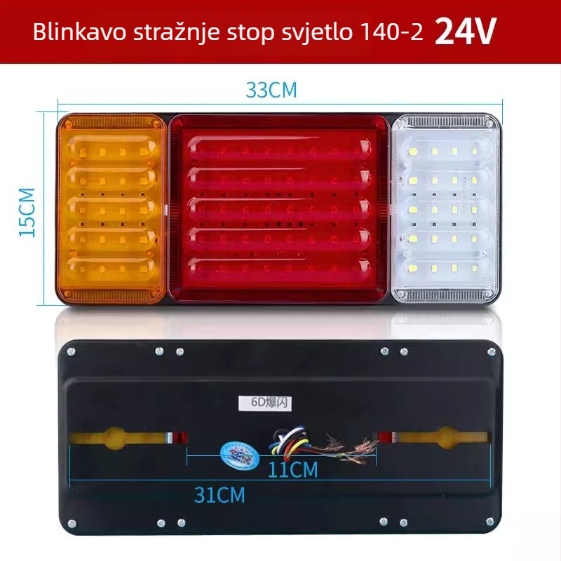 LED stražnja svjetla 140-2 za teški kamion, prikolicu i poljoprivredno vozilo – vodootporno, stroboscopno svjetlo za kočnice, 12V/24V