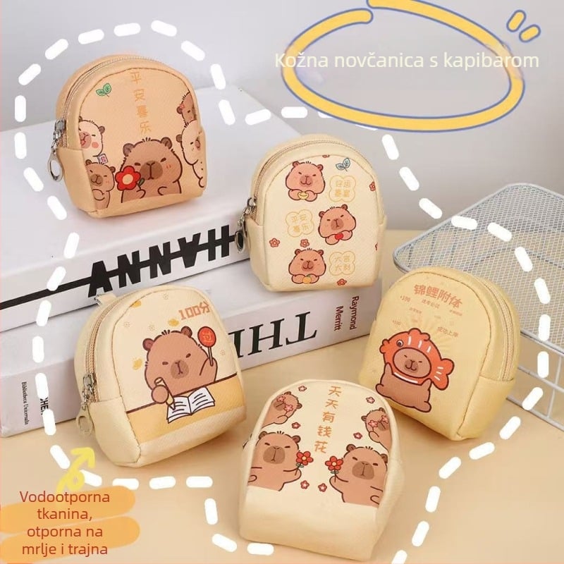 Capybara novčanik za kovanice, animirani karikatura uzorak, unisex, PU materijal, podstava od sintetičke kože, proljeće 2025