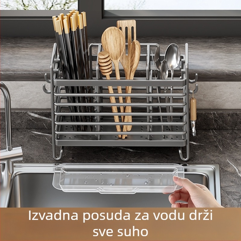 Stijenasti spremnik za čačkalice i pribor — ABS, kuhinjski odvodni stalak, držač čačkalica i organizator za žlice