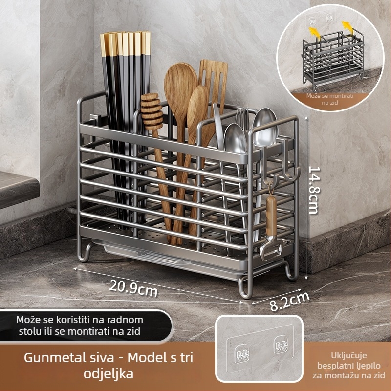 Stijenasti spremnik za čačkalice i pribor — ABS, kuhinjski odvodni stalak, držač čačkalica i organizator za žlice