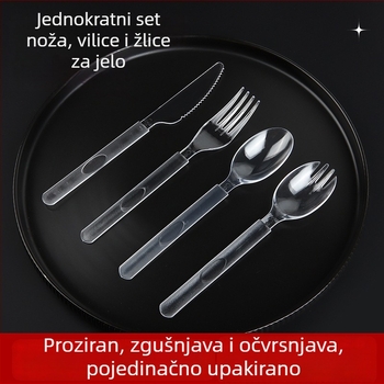 Jednokratni plastični pribor s dugim ručicama, debeli američki stil žlica, vilica i nož, pojedinačno pakirano, 100 komada u paketu