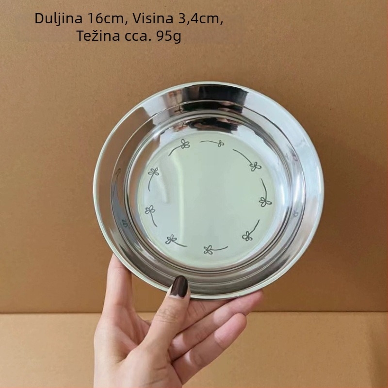 Debeli tanjur od 304 nehrđajućeg čelika, kružnog oblika, s cvjetnim uzorkom, velikog kapaciteta, moderni minimalistički stil, sprječava prolijevanje