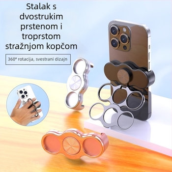 Držač za telefon s prstenom, 360° rotacija, stražnji klip, metalni sklopivi okvir, protiv podrhtavanja