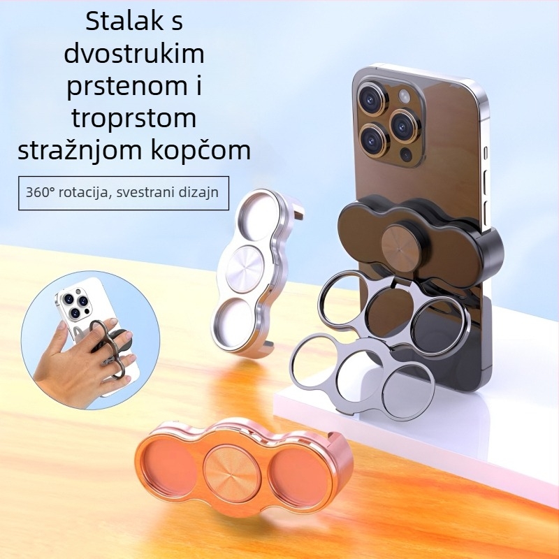 Držač za telefon s prstenom, 360° rotacija, stražnji klip, metalni sklopivi okvir, protiv podrhtavanja