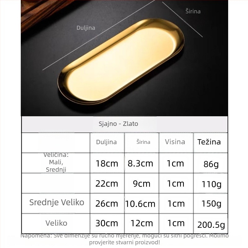 Ovalni pladanj od nehrđajućeg čelika – moderni minimalistički hotelski set, elektroplatirani premaz, mikrovalna sigurnost, moguć otisak logotipa i prilagodba