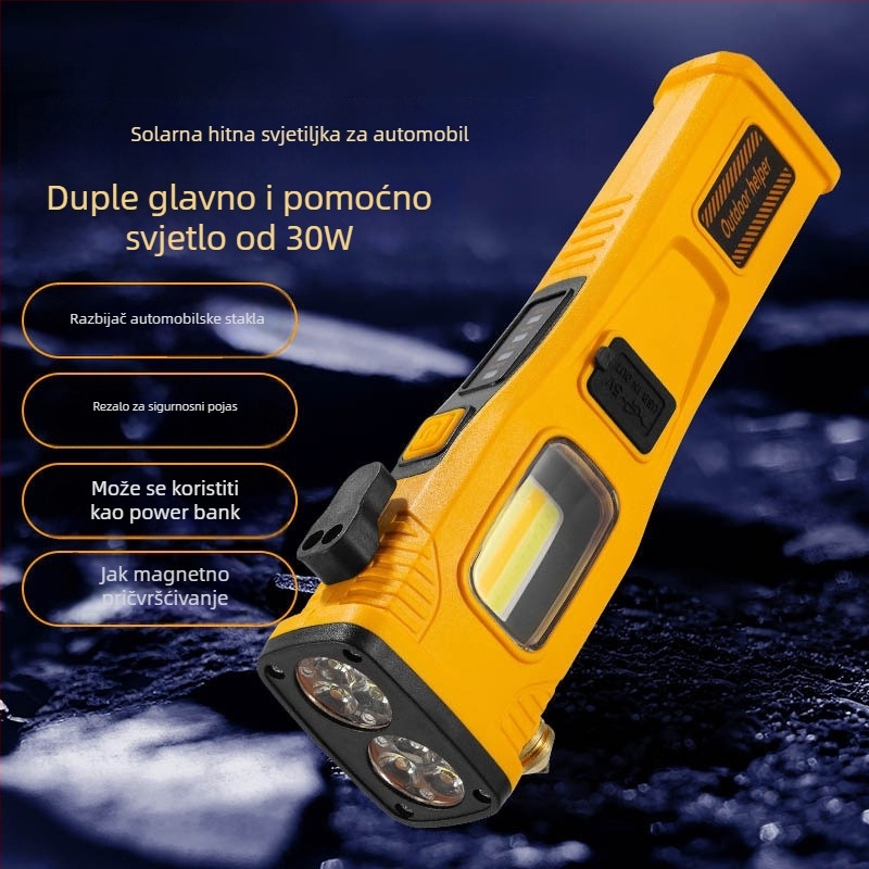 Ručni automobilni svjetiljka s hitnim čekićem i magnetskim inspekcijskim svjetlom – Model P5214, 1100 lm, 3,7 V, IP55, 18650 baterija, punjiva