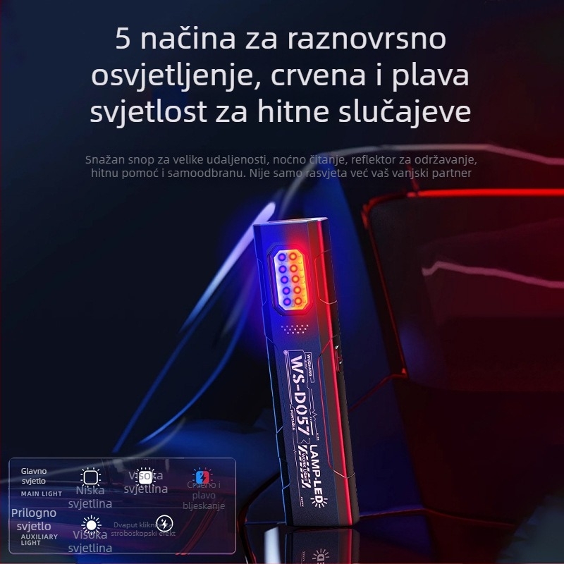 Vanjska čelna lampa Wu Shang LED, do 350 lm, punjiva, kompaktna, magnetska radna svjetiljka, model 985, kućište ABS, težina 30 g