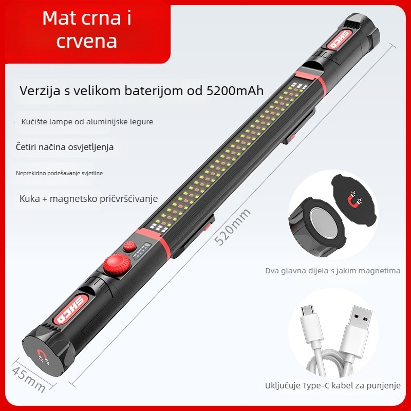 LED lampu za popravak vozila s magnetskom dugačkom trakom, aluminijska legura, 1200 lm, 3,7 V, LED