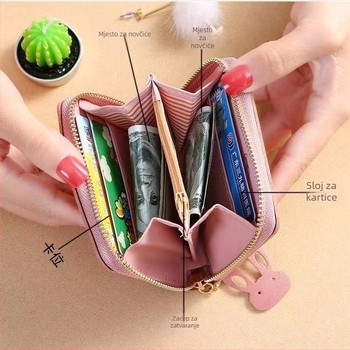 Kratki novčanik za kovanice s uzorkom medvjeda, PU koža, zatvarač, vezica