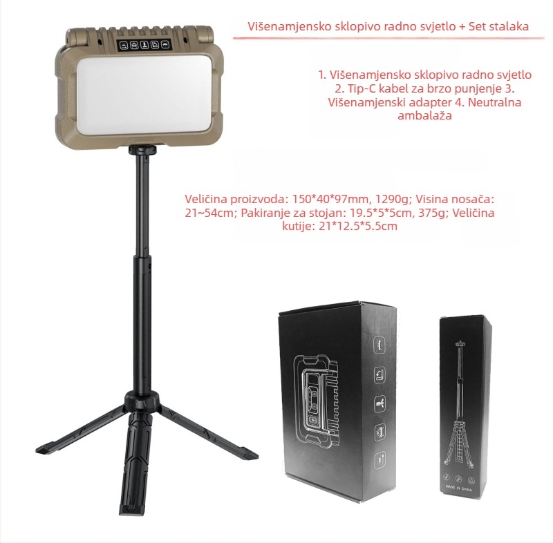 Golden Kirin Prijenosna vanjska sklopiva kamp lampica, 15W LED, 4800mAh, 360° rotacija, višenamjenska prijenosna radno-inspekcijska lampa