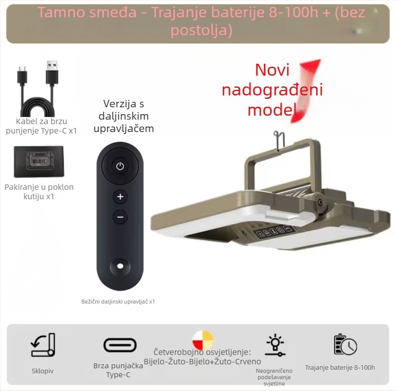 Golden Kirin Prijenosna vanjska sklopiva kamp lampica, 15W LED, 4800mAh, 360° rotacija, višenamjenska prijenosna radno-inspekcijska lampa