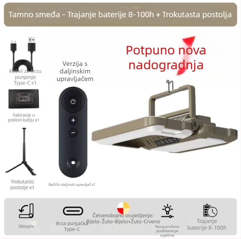 Golden Kirin Prijenosna vanjska sklopiva kamp lampica, 15W LED, 4800mAh, 360° rotacija, višenamjenska prijenosna radno-inspekcijska lampa