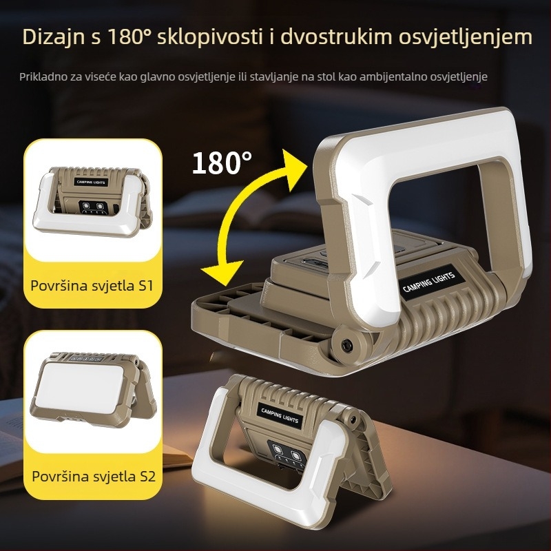 Golden Kirin Prijenosna vanjska sklopiva kamp lampica, 15W LED, 4800mAh, 360° rotacija, višenamjenska prijenosna radno-inspekcijska lampa