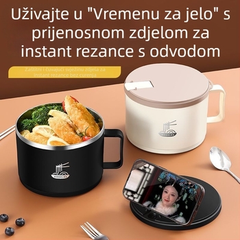 Nerđajuća čelična zdjela za rezance s odvodom, jednostavan stil, pogodna za studentski dom i ured, mikrovalna pećnica nije prikladna