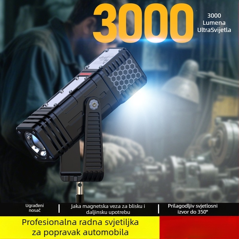 Yinnuo COB radna svjetiljka od aluminijske legure, napajanje baterijom, doseg 500 m+, trajanje baterije 45 sati