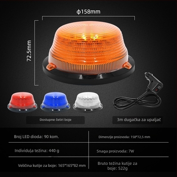 Kružna LED svjetlosna lampica za vozila s magnetskim držačem, snažno treptanje, 7W, 12–80V, 700 lm, LED 2835, PC kućište