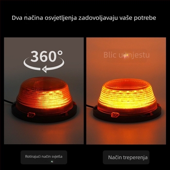Kružna LED svjetlosna lampica za vozila s magnetskim držačem, snažno treptanje, 7W, 12–80V, 700 lm, LED 2835, PC kućište