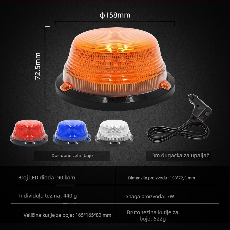 Kružna LED svjetlosna lampica za vozila s magnetskim držačem, snažno treptanje, 7W, 12–80V, 700 lm, LED 2835, PC kućište
