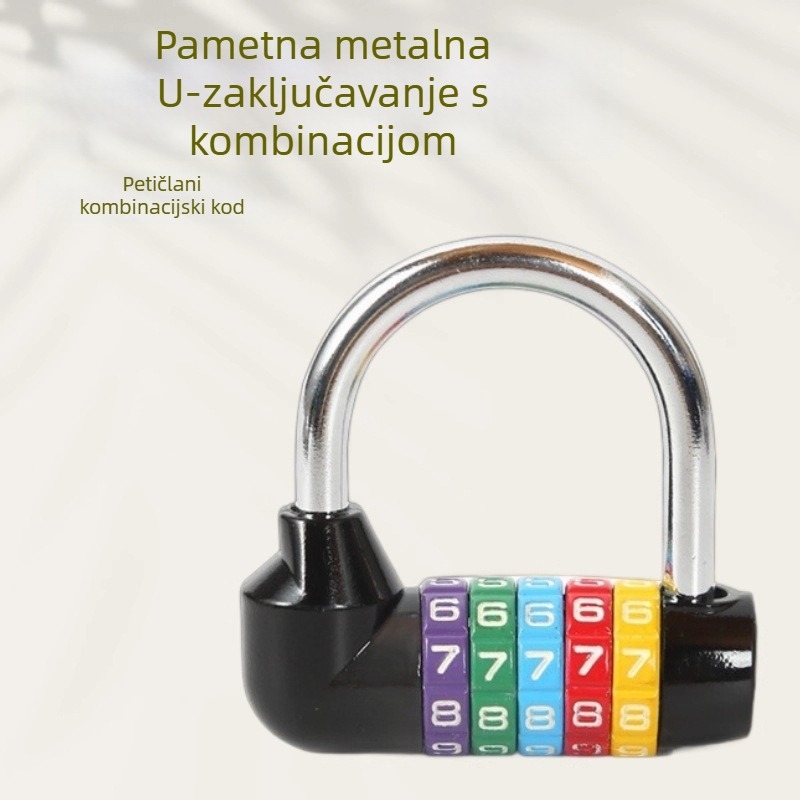 Metalna U-oblik brava s kodom za torbe, ormariće u teretani i ladice — Model 5206-all metal; debljina šipke 7 mm; razmak šipki 40 mm