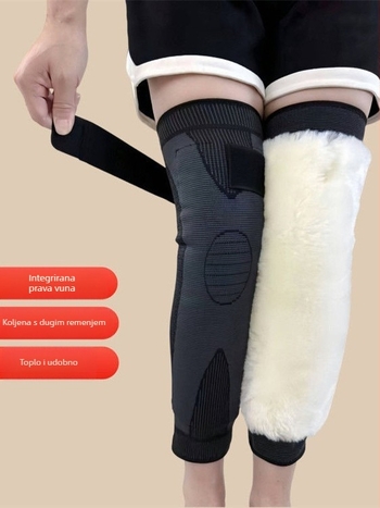 Vuneni štitnici za koljena s remenima – debeli i produženi, unisex termalni štitnici za koljena; Materijal: vuna; Vrijeme zagrijavanja: 16+ sati; Zaštićeni dio: koljeno; Primjenjivo: univerzalno