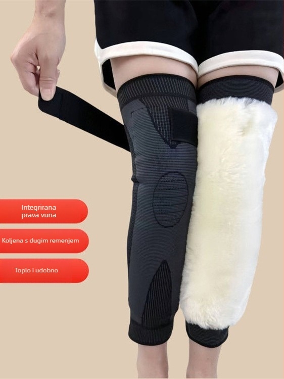 Vuneni štitnici za koljena s remenima – debeli i produženi, unisex termalni štitnici za koljena; Materijal: vuna; Vrijeme zagrijavanja: 16+ sati; Zaštićeni dio: koljeno; Primjenjivo: univerzalno