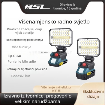 Prijenosni radni LED reflektor s USB punjenjem, 50W, 15000mAh baterija, nužno osvjetljenje, domet do 50 m