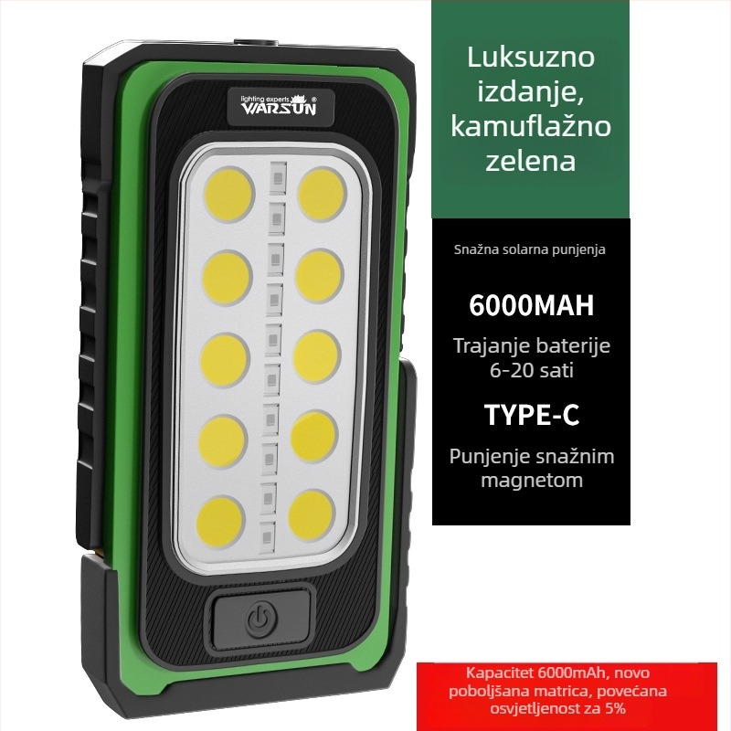 Y40 LED Svjetlo za Popravak s Magnetom, Prijenosna Power Banka, Solarno Vanjsko Svjetlo, Višefunkcionalna Litijska Baterija