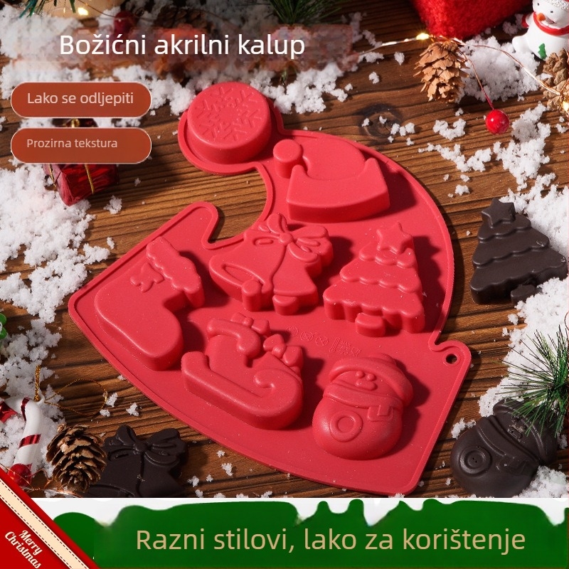 Set silikonskih kalupa za pečenje, 6 komada, vintage stil, dizajni božićno drvce i Djed Božićnjak, Ainuorui