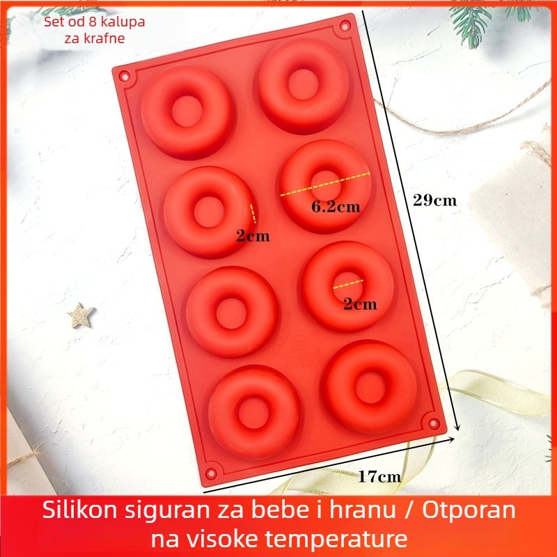 Silikonska forma za 8 krafni, prehrambene kvalitete, kružni kalup za kućnu DIY pečenje torti