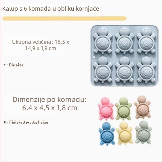 Silikonska kalupa za kolače sa 6 udubljenja, dizajn kornjača, nepravilnog oblika, uzorak životinjskog jacquarda, za DIY