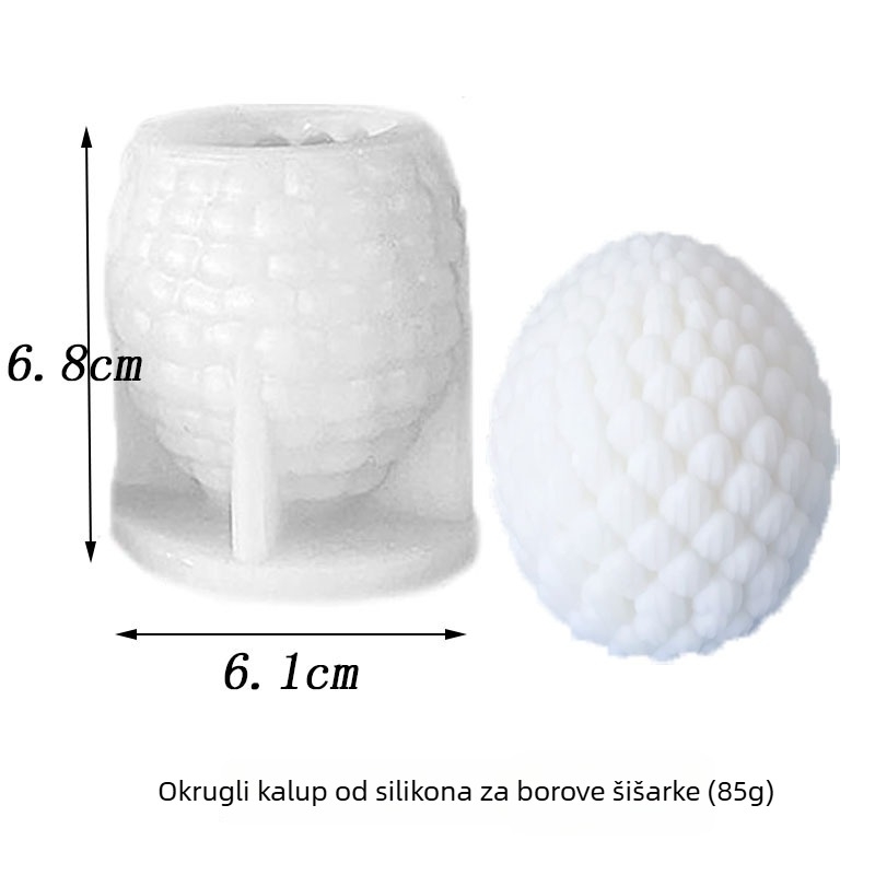 Okrugla silikonska kalupa u obliku borove šišarke, DIY 3D kugla, božićne mirisne svijeće i torte