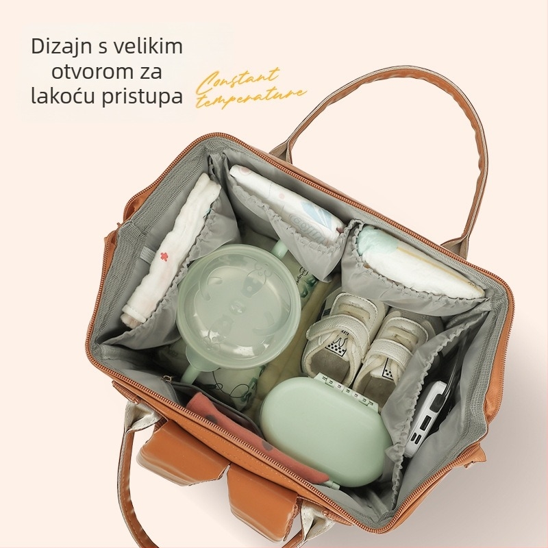 Worry-Free Fox PU kožni majčinski ruksak, velika kapaciteta, USB priključak, vodootporan, odjeljak za suho i mokro