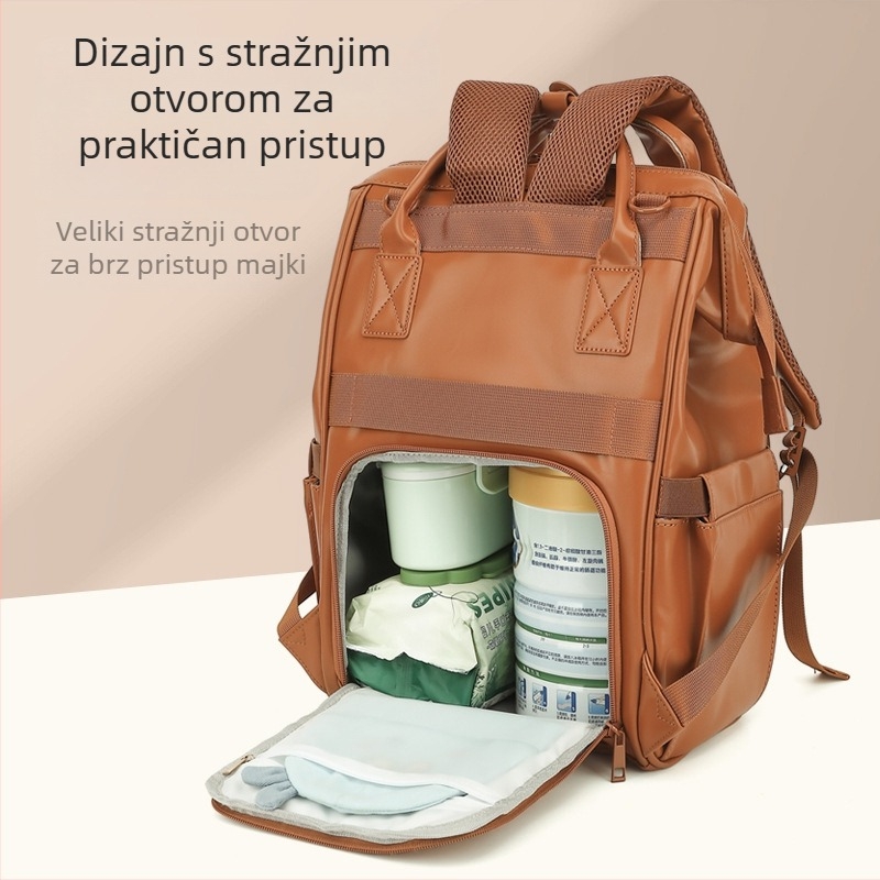Worry-Free Fox PU kožni majčinski ruksak, velika kapaciteta, USB priključak, vodootporan, odjeljak za suho i mokro