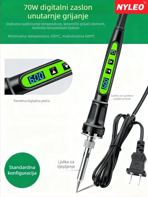 Električna lemilica 70W, podesiva temperatura, digitalni zaslon, unutarnje grijanje, 220V