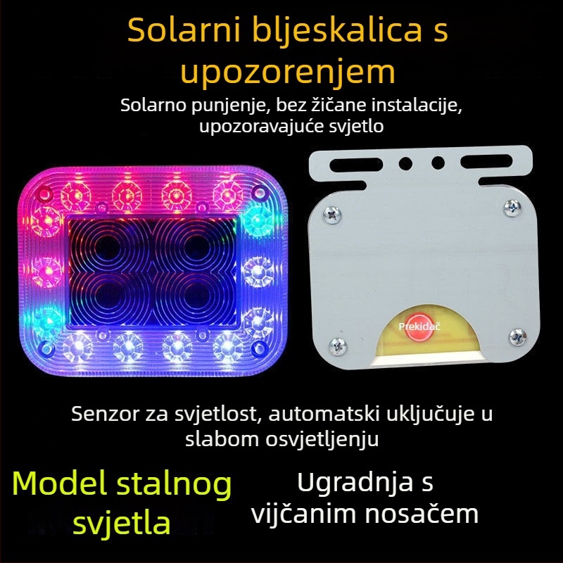 Solarna upozoravajuća strob svjetiljka za vozila, bez žica, sklop žarulje, 220V
