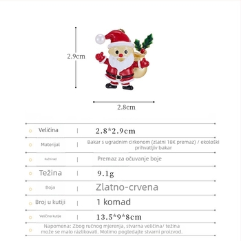 Broš s Djed Mrazom i Snježnim čovjekom; materijal: bakar s premazom zlata; brend: Liyu Jewelry; stil: karikaturalne figure; obrada: elektroplatiranje.