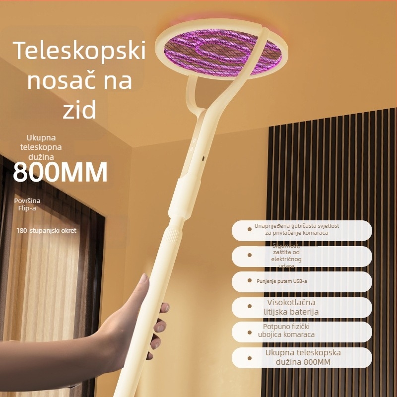 2-u-1 električni ubijač komaraca s UV lampom, ugrađena baterija 1000–1600 mAh, vrijeme punjenja 1–3 sata, pokrivenost do 10 m²