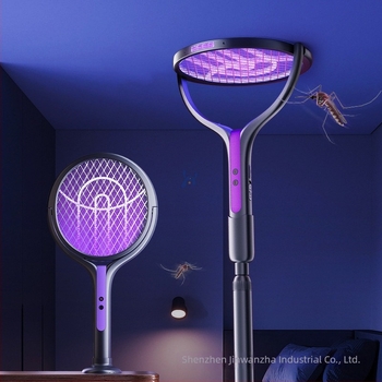 2-u-1 električni ubijač komaraca s teleskopskim nastavkom, USB-ponovno punjiva, 180° okret, mreža od aluminija (UV lampica; ugrađena baterija; pokrivenost do 10 m²)