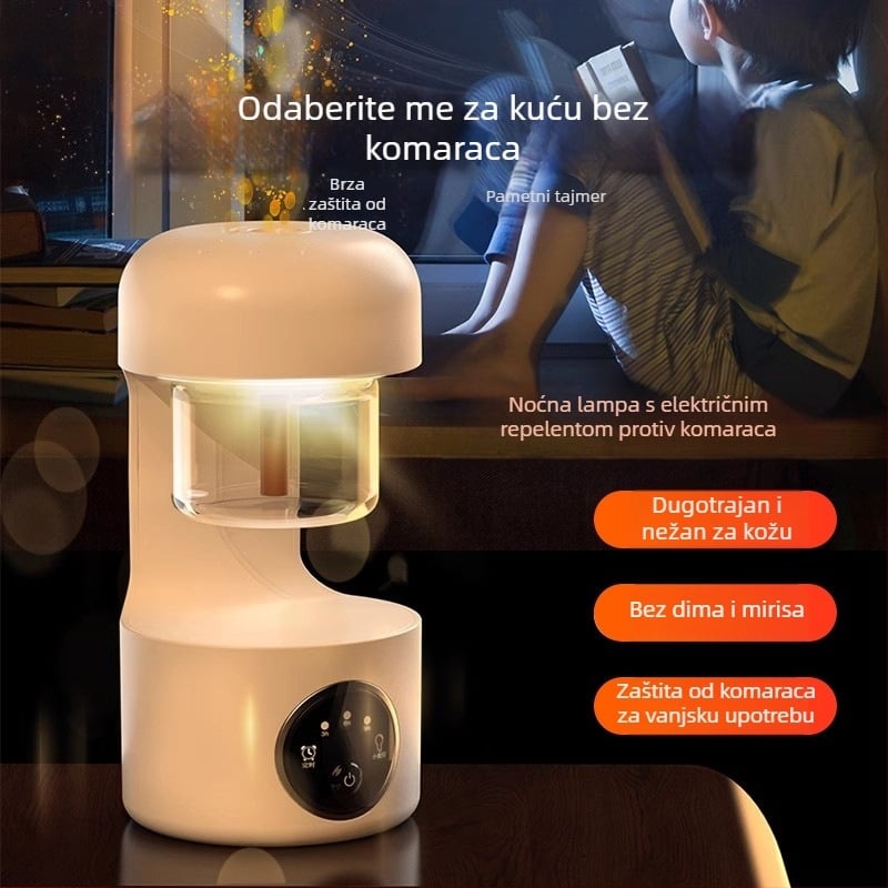 Stolna lampa za odbijanje komaraca, USB punjenje, ugrađena baterija 2000 mAh, LED ambijentalno svjetlo, pokrivenost do 10 m², punjenje 1–3 sati