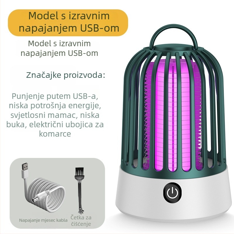 Električni šok komarac ubijačka lampa s UV cijevi, 360° rotacija, ugrađena baterija 1001–1600mAh, USB punjenje, unutarnja upotreba, doseg 10㎡