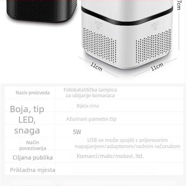 Unutarnja lampa za uništavanje komaraca, s usisnim sustavom, LED rasvjeta, za prostorije do 10 m², težina 0,8 kg, bez ugrađene baterije, 1 godina jamstva