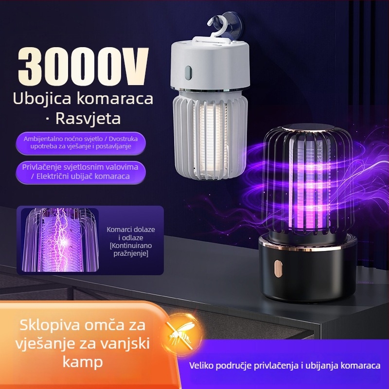 Električna lampa za ubijanje komaraca s ljubičastim svjetlom, automatsko privlačenje komaraca, za unutarnju i vanjsku upotrebu, hvatač komaraca i muha
