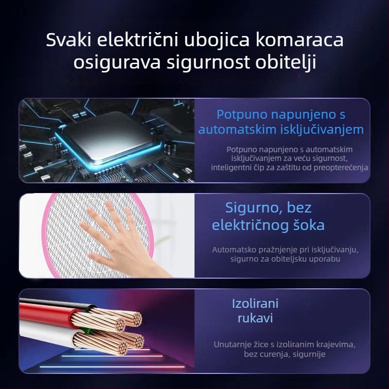 Električna mreža za komarce – Dvostruka funkcija lampe za ubijanje komaraca, zamjenjiva baterija, trajanje baterije preko 12 sati, svjetlosna cijev