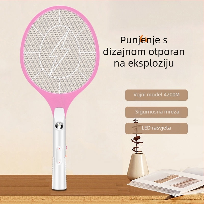 Električna mreža za komarce – Dvostruka funkcija lampe za ubijanje komaraca, zamjenjiva baterija, trajanje baterije preko 12 sati, svjetlosna cijev