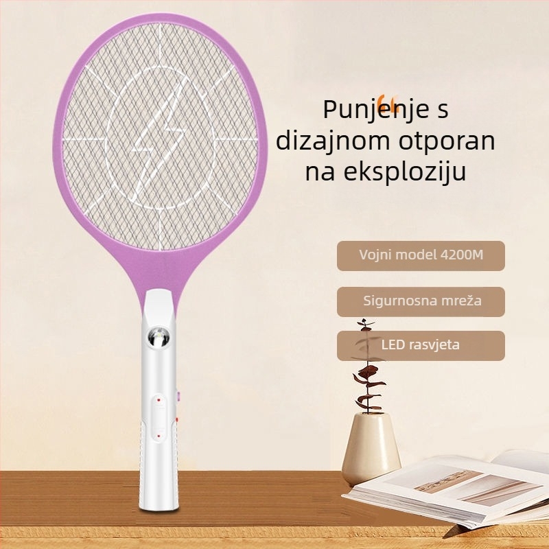 Električna mreža za komarce – Dvostruka funkcija lampe za ubijanje komaraca, zamjenjiva baterija, trajanje baterije preko 12 sati, svjetlosna cijev