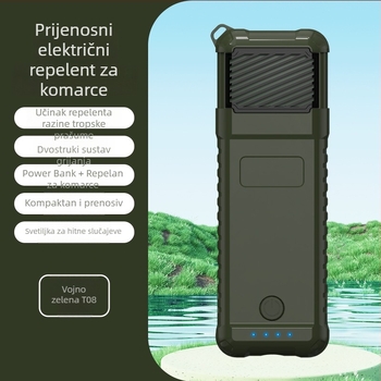 Prijenosni vanjski uređaj za odbijanje komaraca sa zagrijavajućom električnom spiralom, USB punjenje, pokrivenost 3–9 m², LED svjetlo za nužne situacije