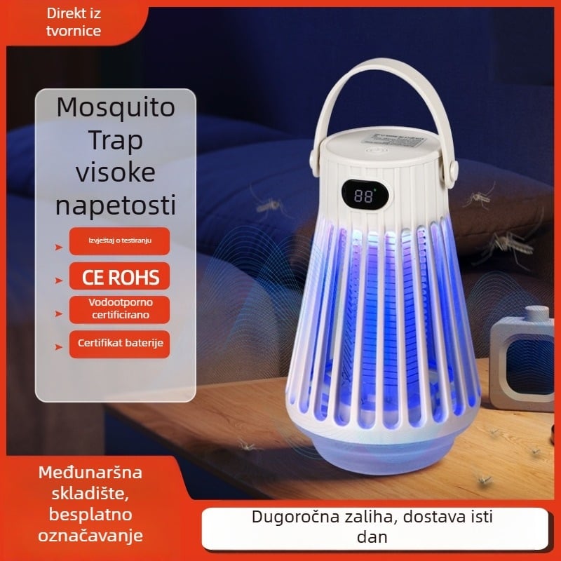 Prijenosna lampa za ubijanje komaraca, tiha i učinkovita, fotokatalitska zamka svjetlom, UV lampa, ugrađena baterija 1001–1600mAh, pokrivenost 11–20㎡, punjenje 1–3 sata