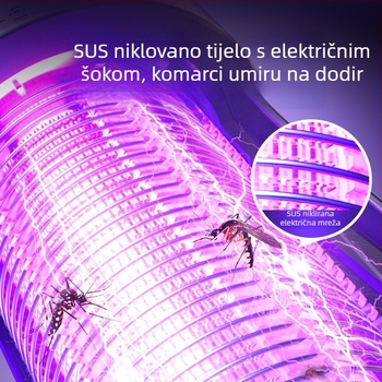 Lampica za ubijanje komaraca električnim šokom, s ugrađenom baterijom 1800mAh, LED svjetlom, za unutarnju i vanjsku upotrebu, domet 11–20 m², punjenje 1–3 h