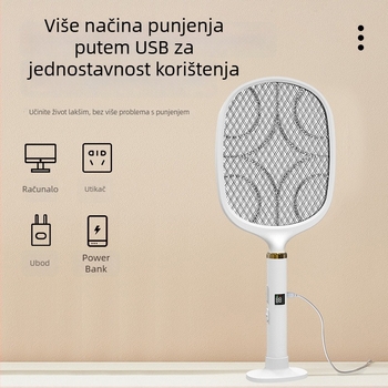 Električni ubijač komaraca USB punjiv, dvostruka funkcija, LED osvjetljenje (pokriće 11–20 m², vrijeme punjenja 8–10 h, autonomija >12 h, ugrađena baterija 500 mAh)